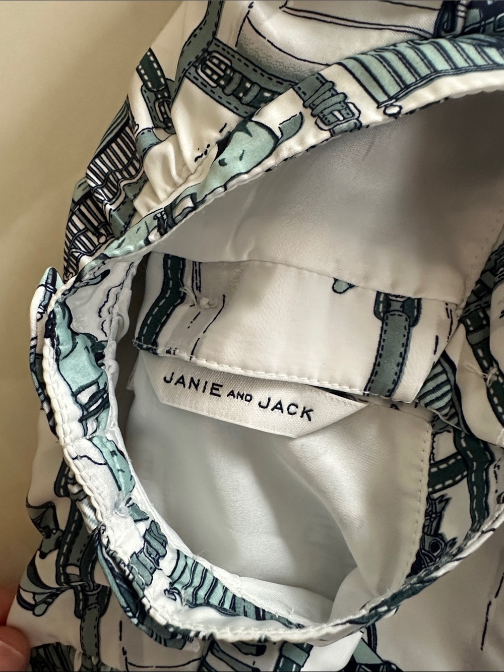 Janie and Jack Girls' White and Teal Horse Print Dress - Picture 4 of 5